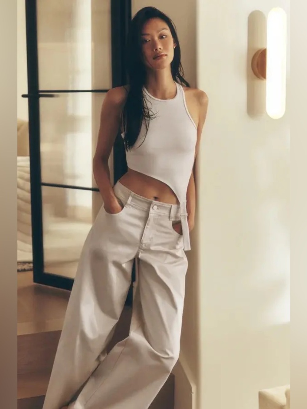 Alo Yoga Wanderlust Low Rise Wide Leg Trouser Oat Milk Small NWT